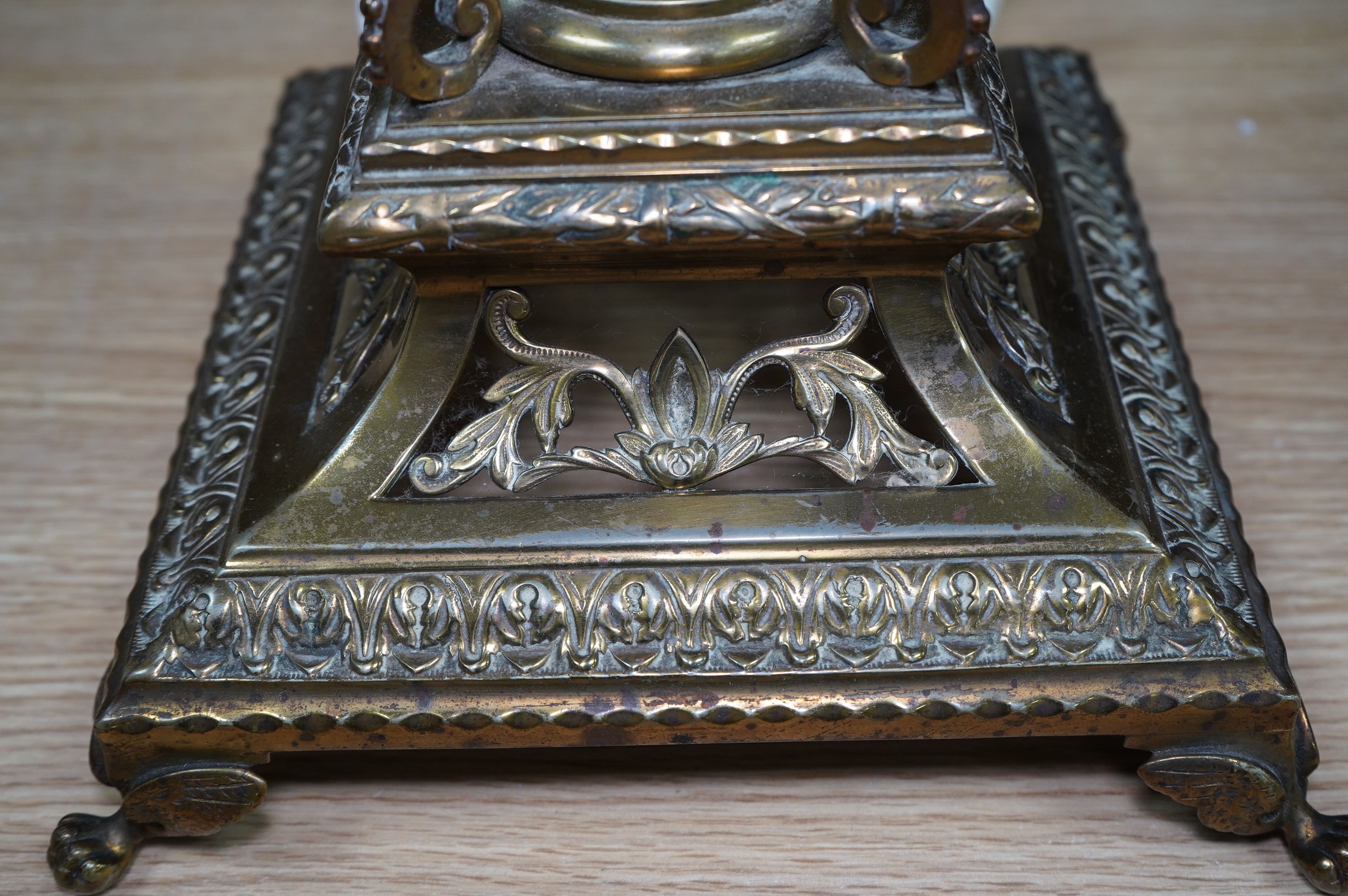 A brass Corinthian column table lamp, on pierced base, 54cm. Condition - fair to good